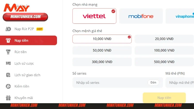 Nạp tiền May88 bằng thẻ cào